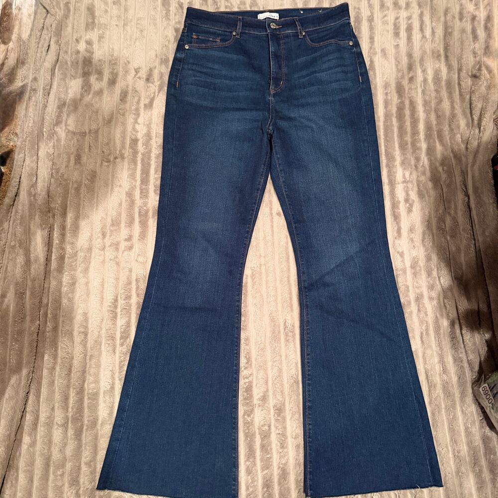 LOFT Slim Flare High Rise Jeans Dark Wash Raw Hem Size 10 / 30